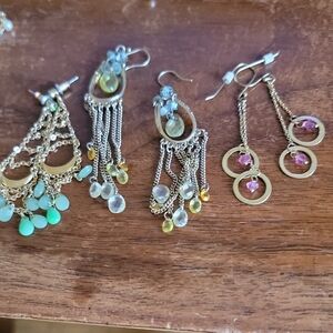 Elegant Gold Toned Pink and Then Green Dangle Earrings